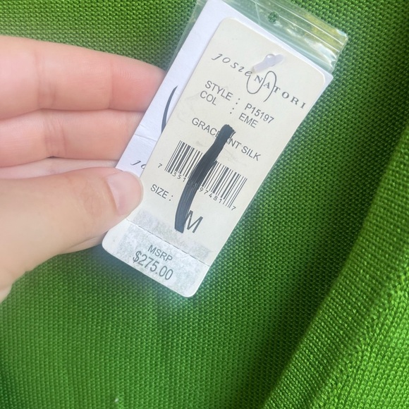 NWT Josie Natori 100% Silk Green Long Cardigan Duster Size Medium - Picture 7 of 13
